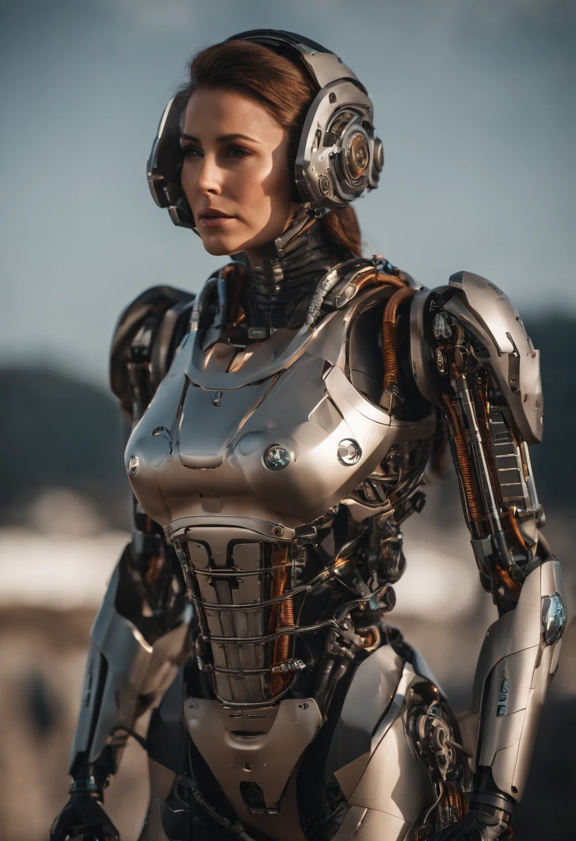 Top quality 8K ultra high definition work, masterpiece: 1.3, sharp focus: 1.2. One robot, the face is a human woman. The fuselage of the machine, countless cables, the oxygen inhalation mask, the glowing right eye, the metal tube, the spine, the heart. (natural colors, photos, 8K)、(((((sexy thighs))))) 、(((((whole body)))))