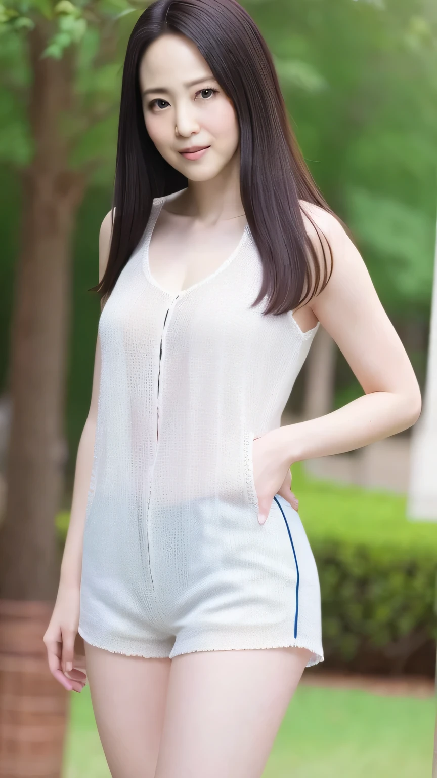 Height 158cm、Weight 65kg、de pele branca、hposing Gravure Idol、One girl was ordered to solo、Touching the pubic area with solo masturbation、In nature、​masterpiece、top-quality、realisitic 、realisitic 、A little fat、(One of the people in the photo:1.3)、(独奏:1.3)、fully body photo、thick thighs、Face of embarrassment and crying while looking down、Embarrassing red cheeks、shame、short shoulder-length hair、Dark black hair、Colossal tits、The underside of the is visible、Show cleavage、Wearing a loose white T-shirt、Wearing a white T-back、Very much hair in the pubic area、A clear day、