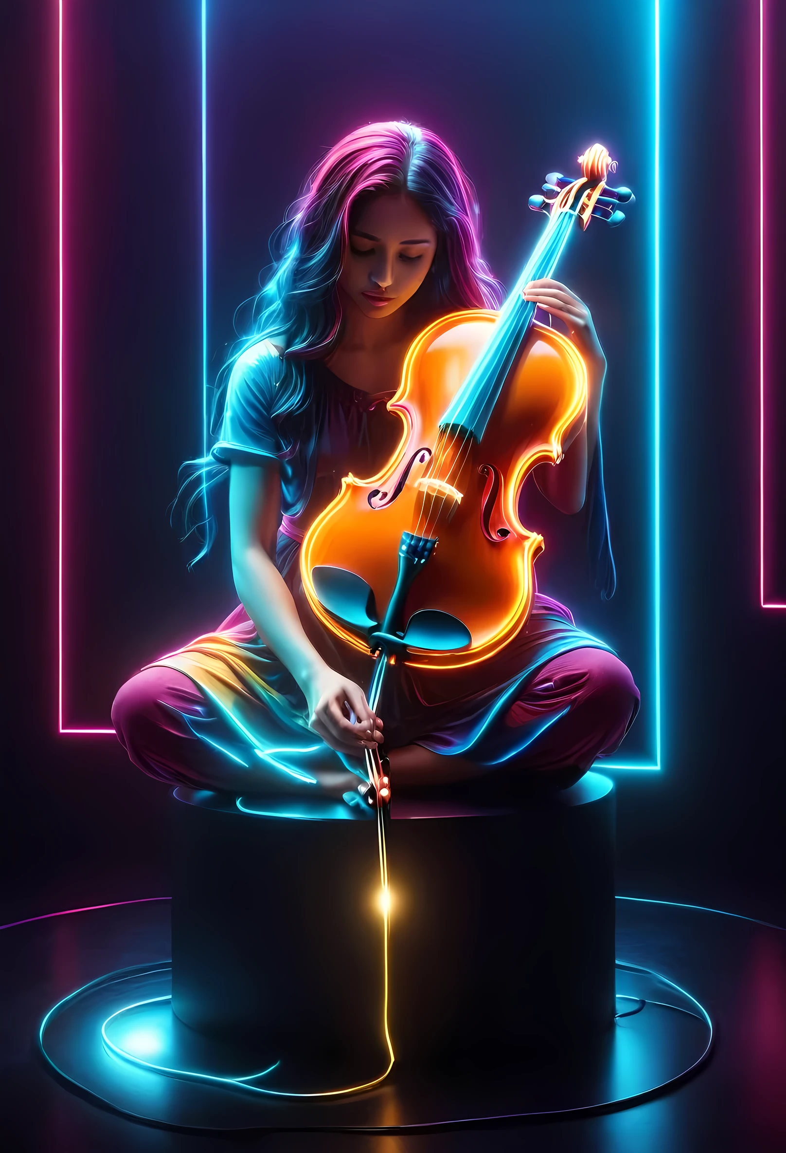 jesus ultra realista tocando violino com uma aura dourada