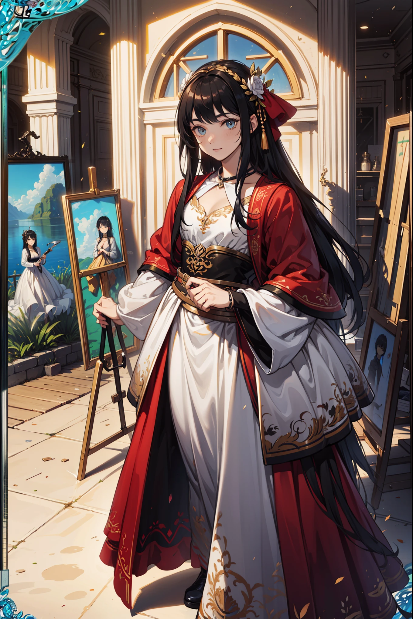(Best quality, A high resolution, Textured skin, High quality, High details, High details,Extremely detailed CG unity), (male), Enchanted,having fun,Being in love,artist in fantasy world, exquisite costumes,solo person,day, Dazzle, male, handsome, (art studio), (in art studio), painting male, more details, detailed art studio scene, art studio detailed, (holding whisk:1), paint materials, art tools, paint tools everywhere