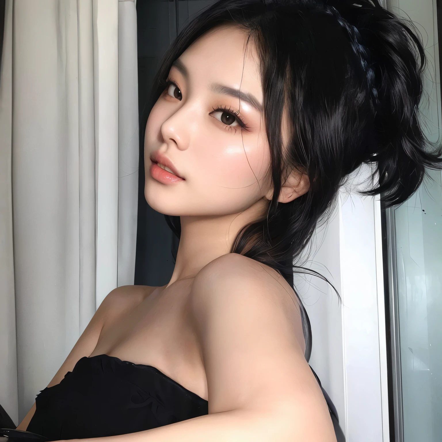 tem uma mulher posando para uma foto com um vestido preto, linda mulher sul-coreana, beautiful chinese model, linda jovem coreana, beautiful Asian, uma mulher Asian, coreana, rosto sexy with full makeup, Asian, chinesa, linda jovem coreana, linda mulher Asian, características Asians, rosto sexy, uma jovem Asian