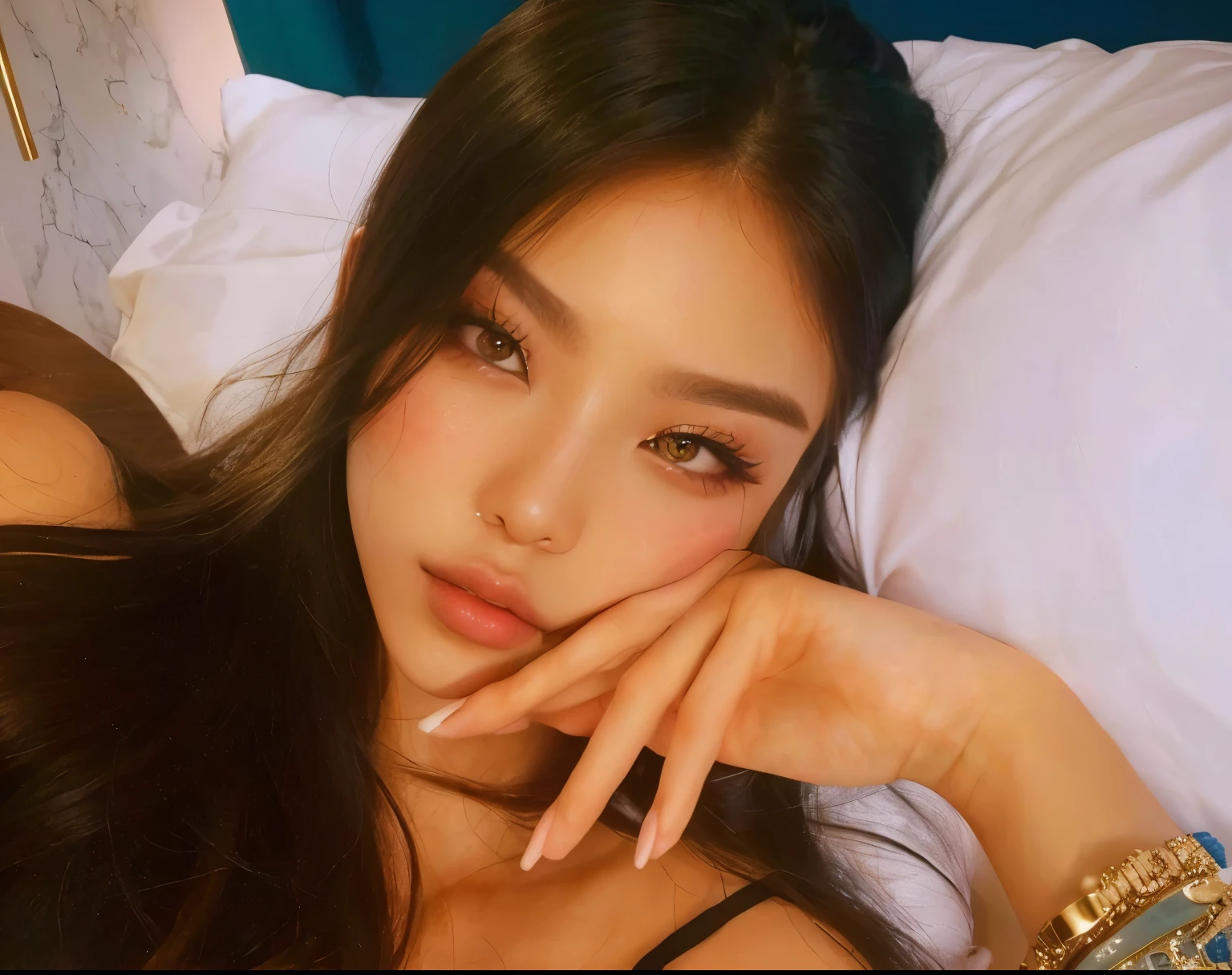 Coreana, asiatica, cabelo preto, big lips