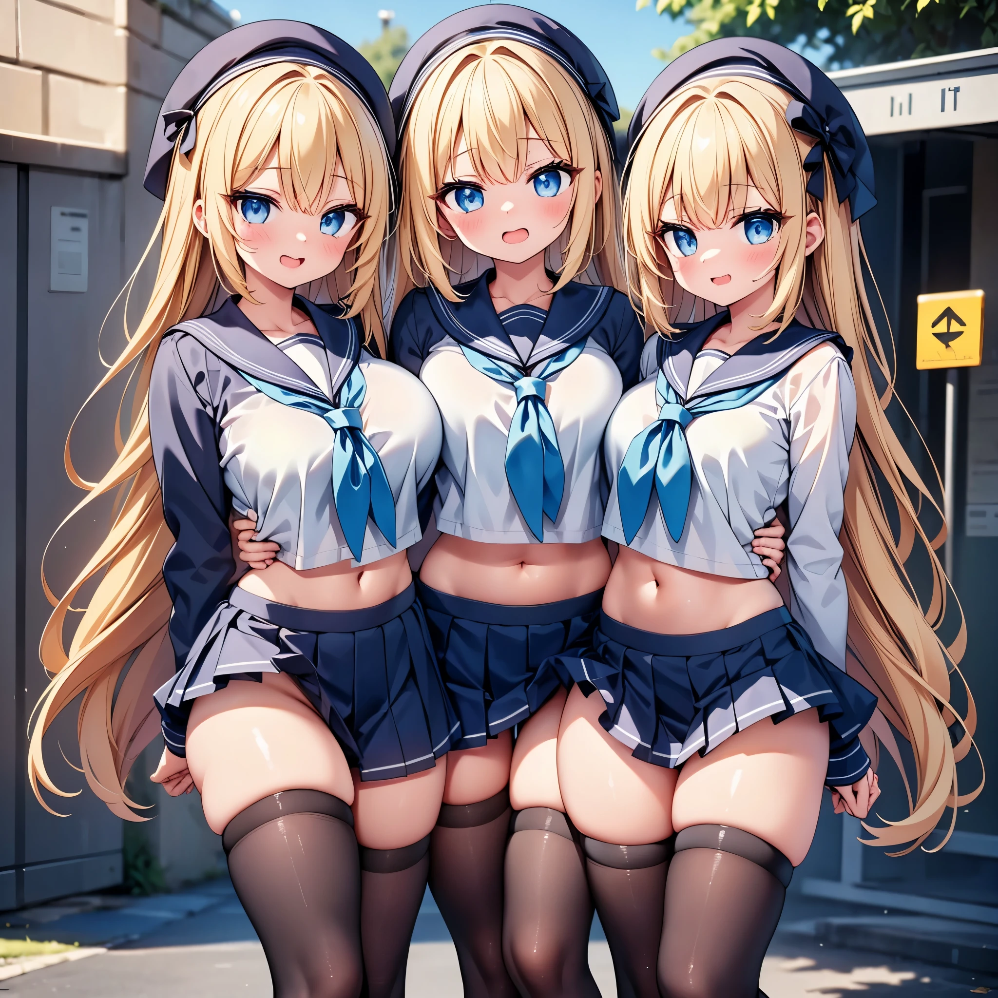 (cute eyes:1.2), (sparkling eyes:1.2),highest quality,wonderful,finely,extremely detailed CG Unity 8K wallpaper, (Stand in line:1.2), (3 girls, sailor uniform, clothed), (huge breasts), (open mouth:1.1), (long tongue:1.1), (mouth drool:1.1), (Black knee socks:1.1),(Thighs:1.1),(Waistline:1.1),(Waistline:1.1),(striped panties:1.1),(shirt lift:1.2), (showing panties:1.2)