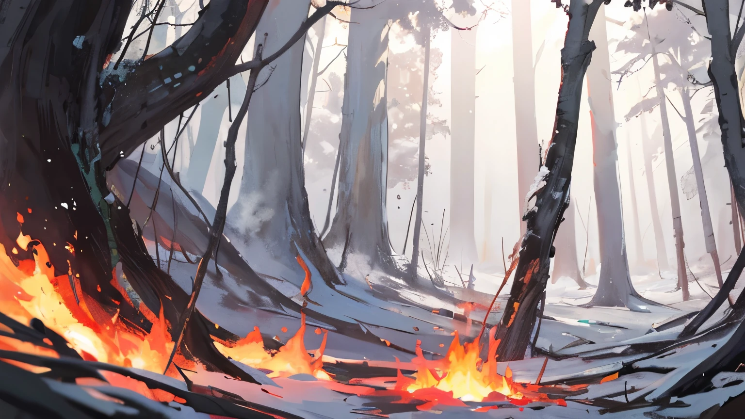 ((Best quality)), ((masterpiece)), (detailed),
white and red,burning forest,without characters,