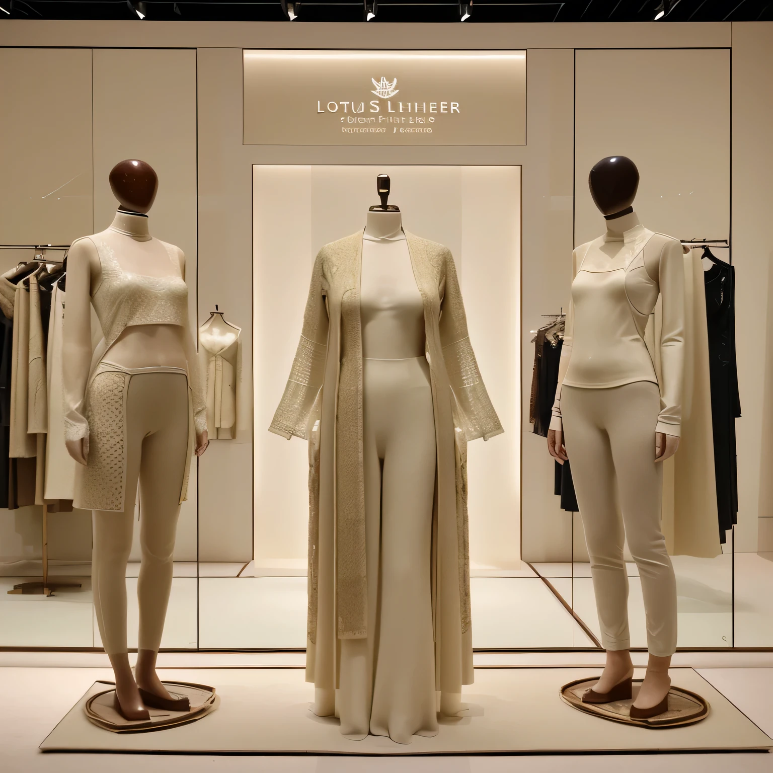 luxury store showcase with ecological and bio sustainable clothing made from lotus flower fiber, designer and delicate clothing