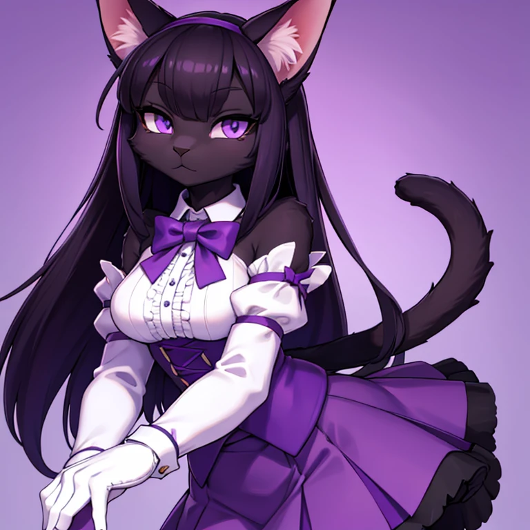 Blaze the Cat with her hair down, sexy maid attire, maid dress, puffy sleeves, long gloves, stockings, black heels, long hair