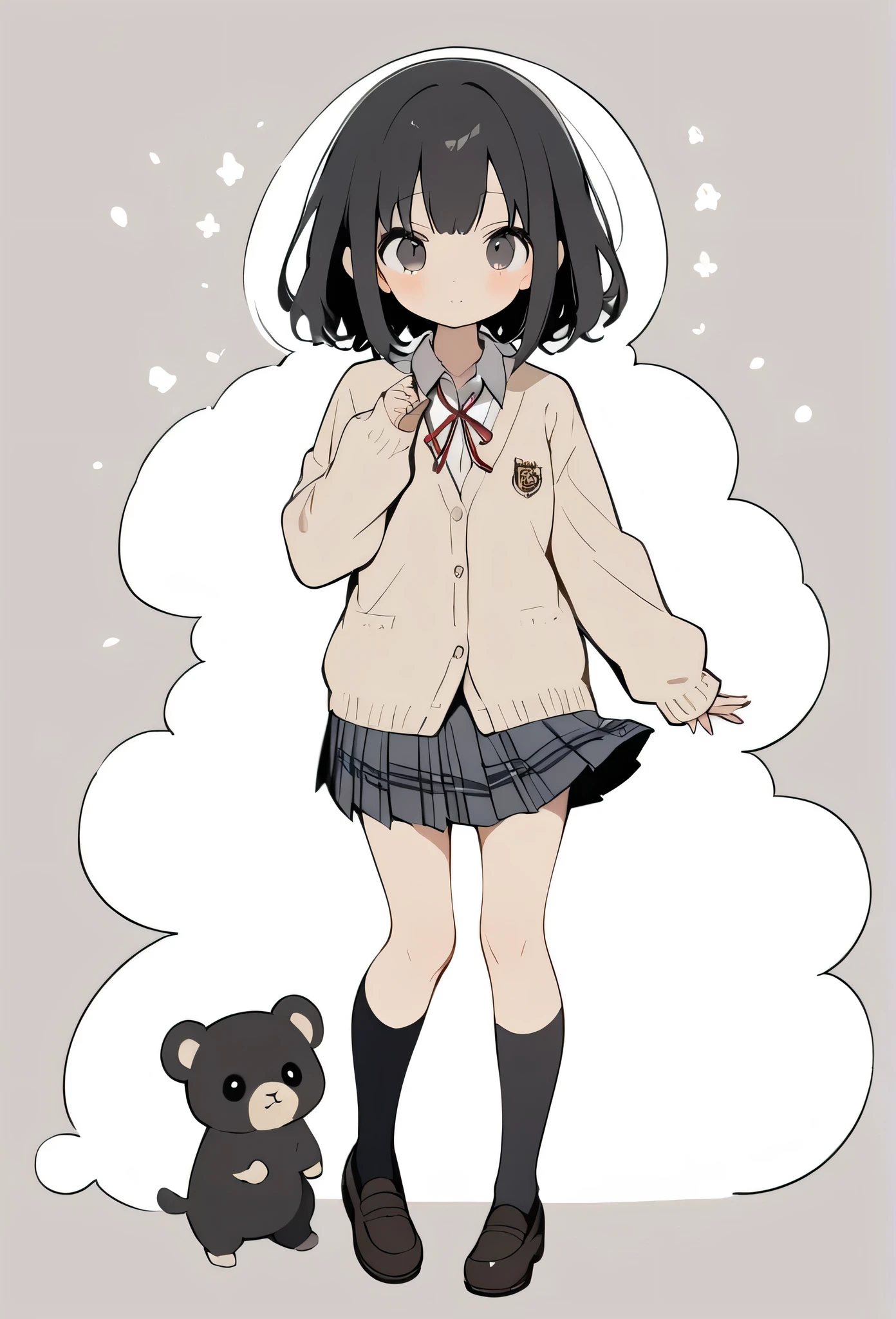 full body,1 girl,(cute:1.3),black Hair, black eyes,｛school uniform, cardigan｝,
