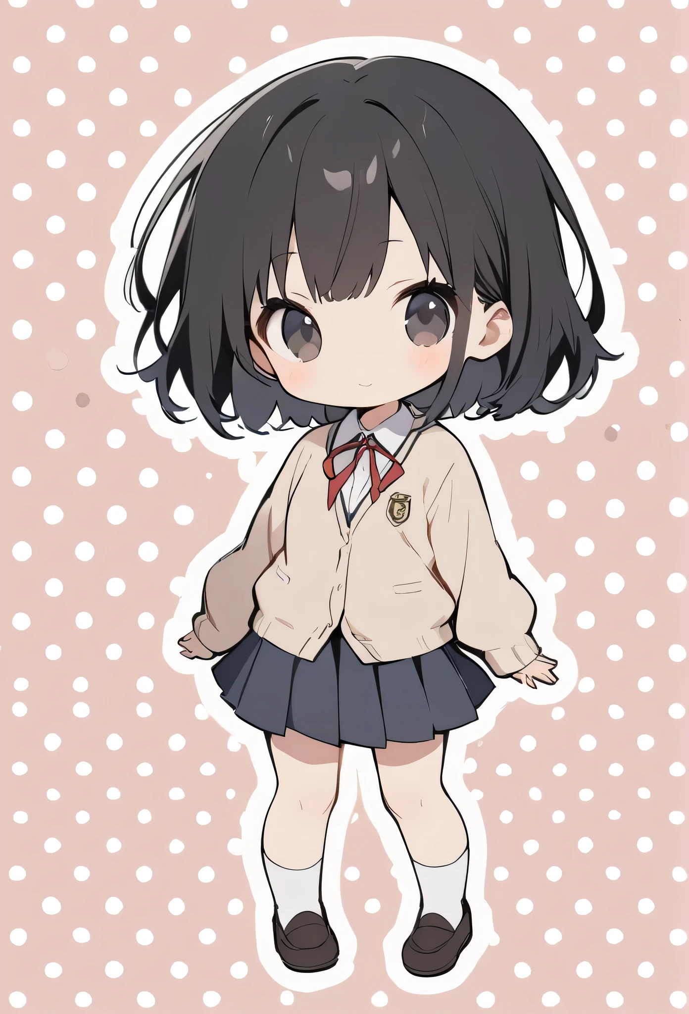 full body,1 girl,(cute:1.3),black Hair, black eyes,｛school uniform, cardigan｝,10 old
