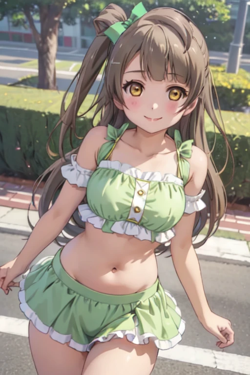 (((pixel-perfect, detail-perfect))), solo, 1girl, kotori minami, , looking at viewer, smile、Belly button、Thighs