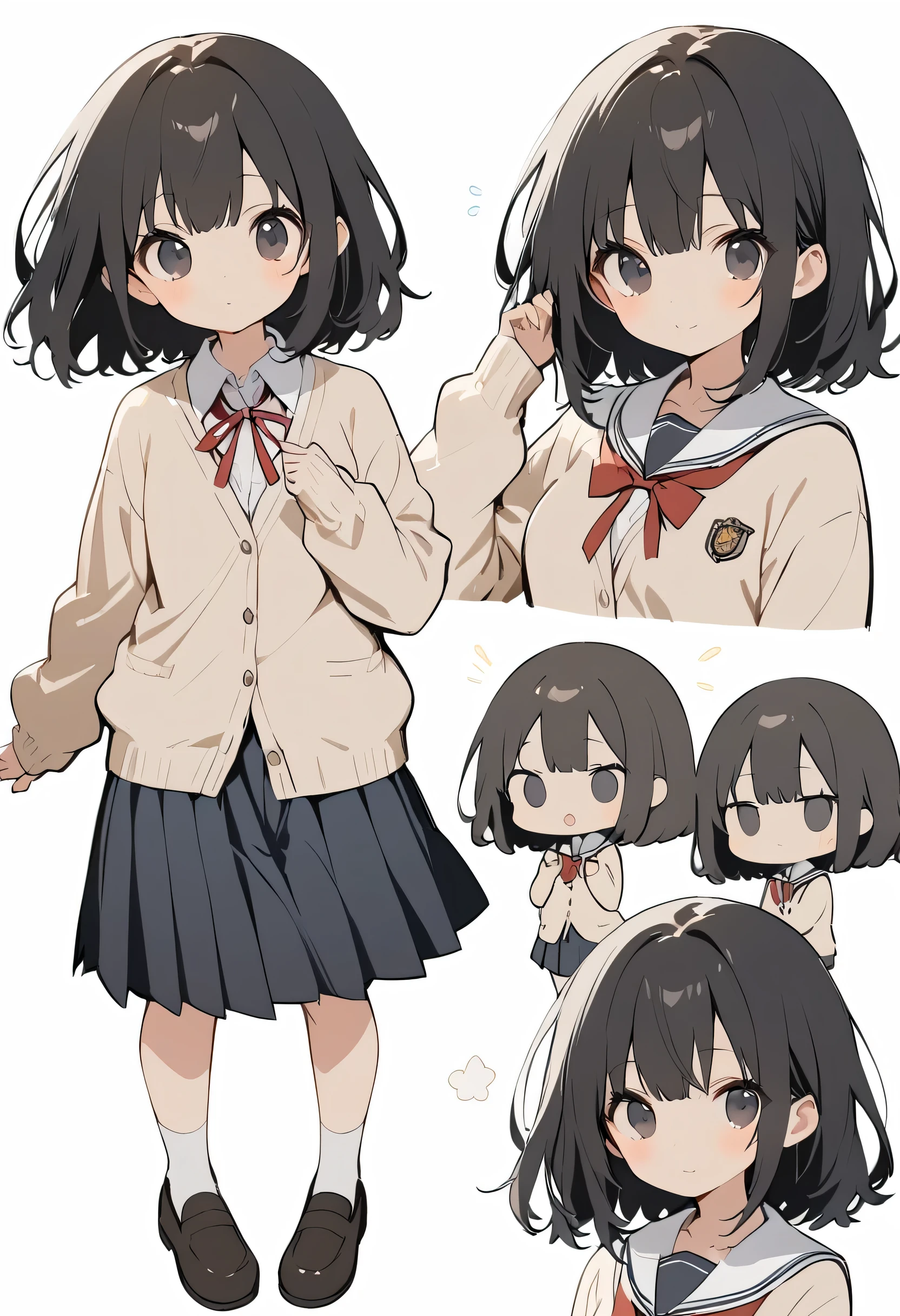 full body,1 girl,(cute:1.3),black Hair, black eyes,｛school uniform, cardigan｝,
