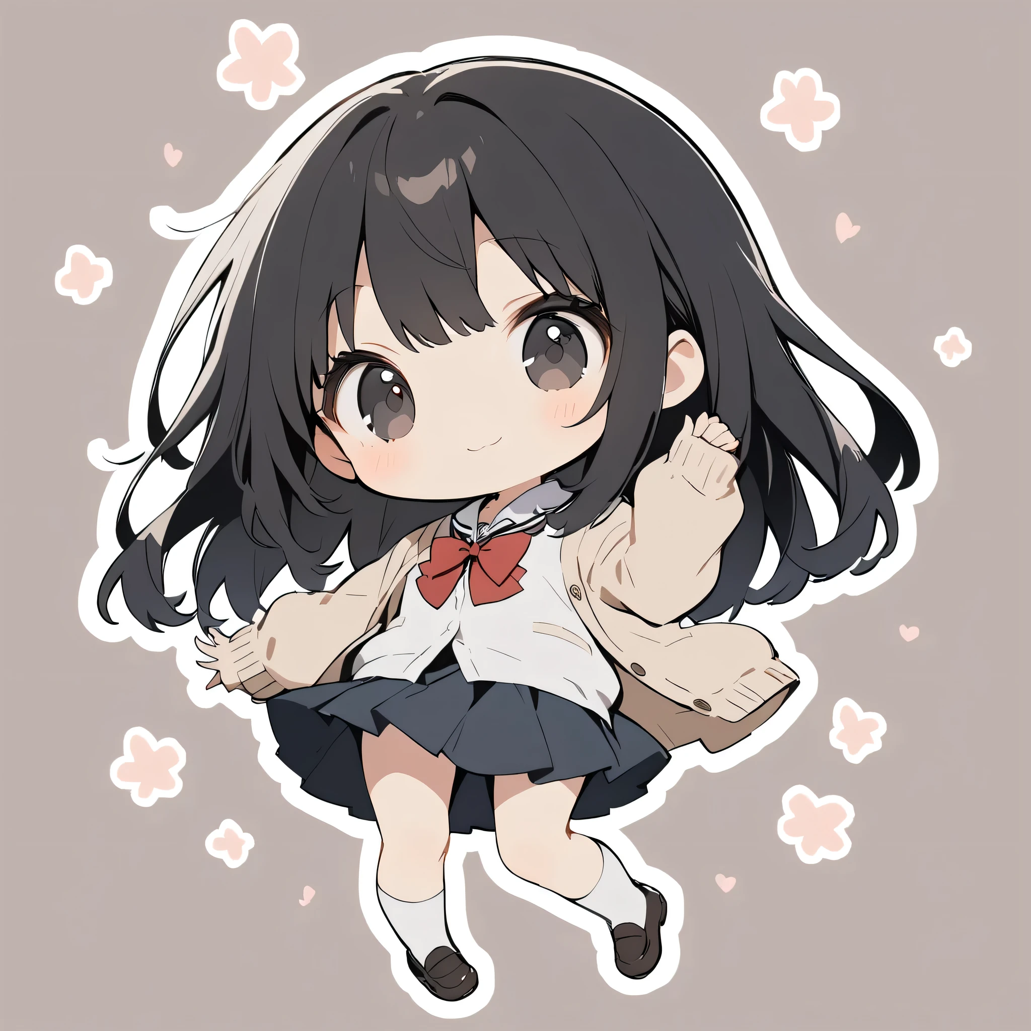 full body,1 girl,(cute:1.3),black Hair, black eyes,｛school uniform, cardigan｝,
