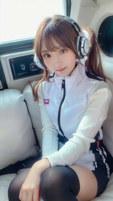 (masterpiece:1.5)、(Realistic:1.5)、(highest quality:1.4、8k、RAW Photos）、
Ultra-high resolution、Professional Lighting、Perfect dynamic composition、Photographed indoors、
Film Grain、chromatic aberration、(Bokeh:1.1)、
Frank、Sophisticated、charm、Ultra-realistic、Attention to detail、Golden Ratio、
(1 girl)、Slender girl、Delicate and charming girl、Cute Woman:1.4、
Serious expression、Looking at the audience、Sculptural installation、Sit on the sofa and relax、
Light brown hair、Shiny Hair、Hairstyle: Ponytail、
real skin、
Shut your mouth.、Beautiful Eyes、double eyelid、Thin arms、、
、Show off your thighs,(astrovest):5,(shiny white log downvest):3,BREAK ((Detailed face, Professional photography)), ((NSFW, zettai ryouiki, 1 girl)), Ultra-high resolution, (Realistic: 1.4), RAW Photos, highest quality, (PhotoRealistic Stick), concentrated, Soft Light, ((30 years old)), ((Japanese)), (( (Young Face))), (surface), (Depth of written boundary), masterpiece, (Realistic),(inside ISS):3, woman, ,astrovest:2,headphone:2,smartwatch,,bangs, ((1 girl)),(black sleeves):2,(black tights):2,inside spacestation,inside spacecraft,,zero gravity,smile,open leg,blush:1.5,hidden hands,neotech