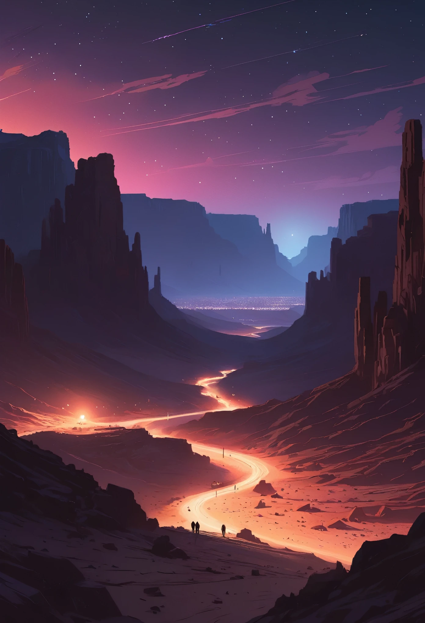 desert canyon, noche estrellada, by Alena Aenami, mejorar, intrincado, (mejor calidad, Obra maestra, Trabajo representativo, arte oficial, profesional, fondo de pantalla de unidad 8k:1.3)