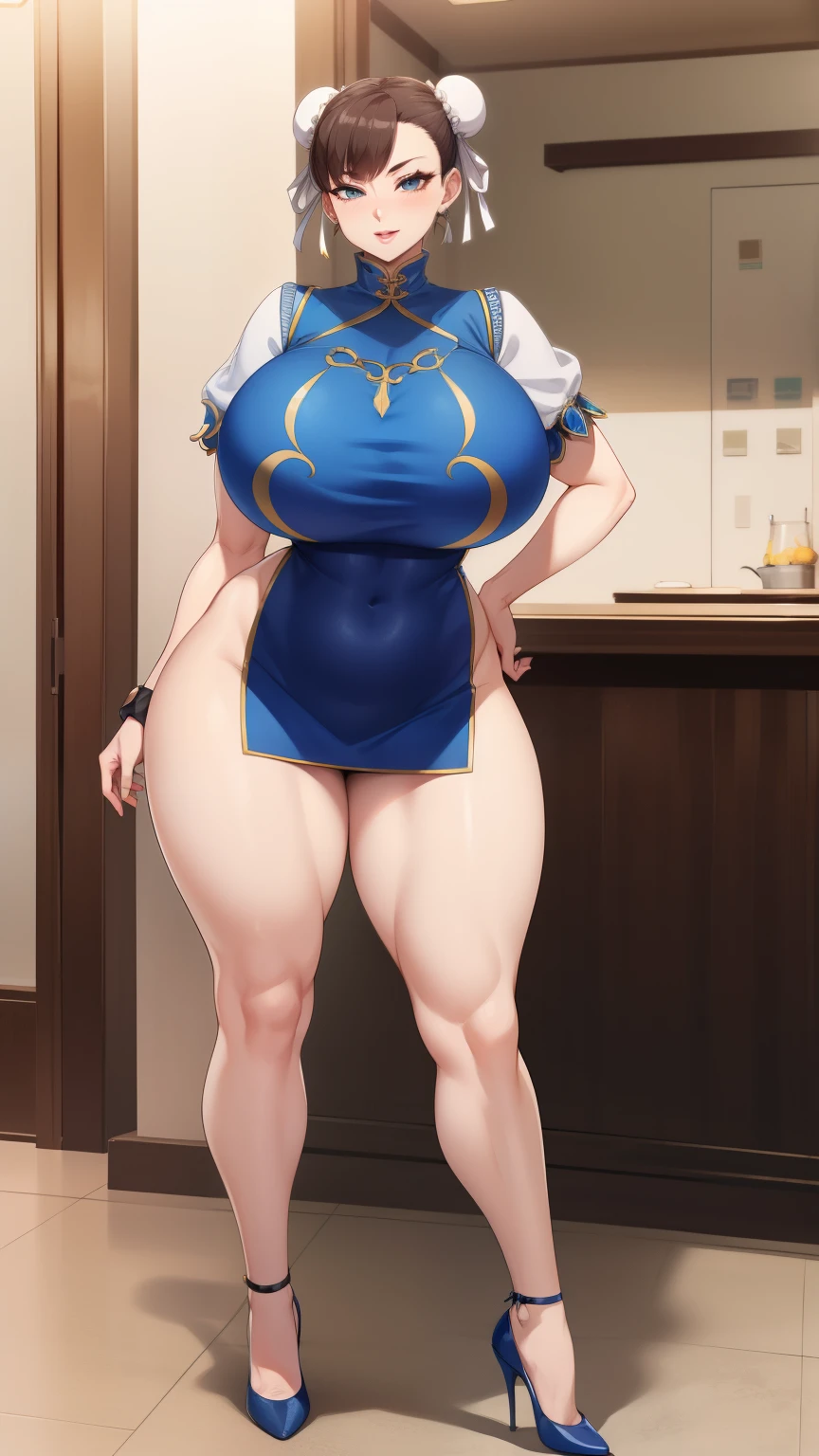 Big Breasts, Big Hips, Full Body Shot, Mature mother, Voluptuous thighs, A cow, Seductive mature woman, Perfect body, Plus Size Model, Sailor suit, Wearing high heels,Miniskirt Uniform, Chunli,