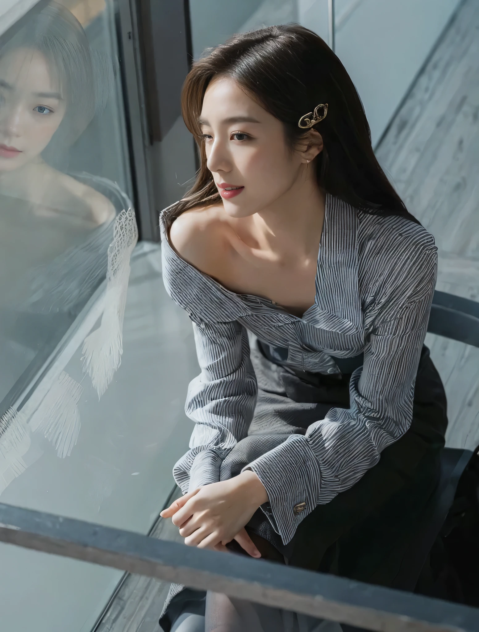 (on the table, best quality, Realistically, Super detailed, meticulous, high resolution, 8k wallpaper), Close-up portrait of a beautiful woman, like, Smile, Light brown messy hair, Perfect dynamic composition, Beautiful and meticulous eyes, Just like the cover of a fashion magazine, On Campus
