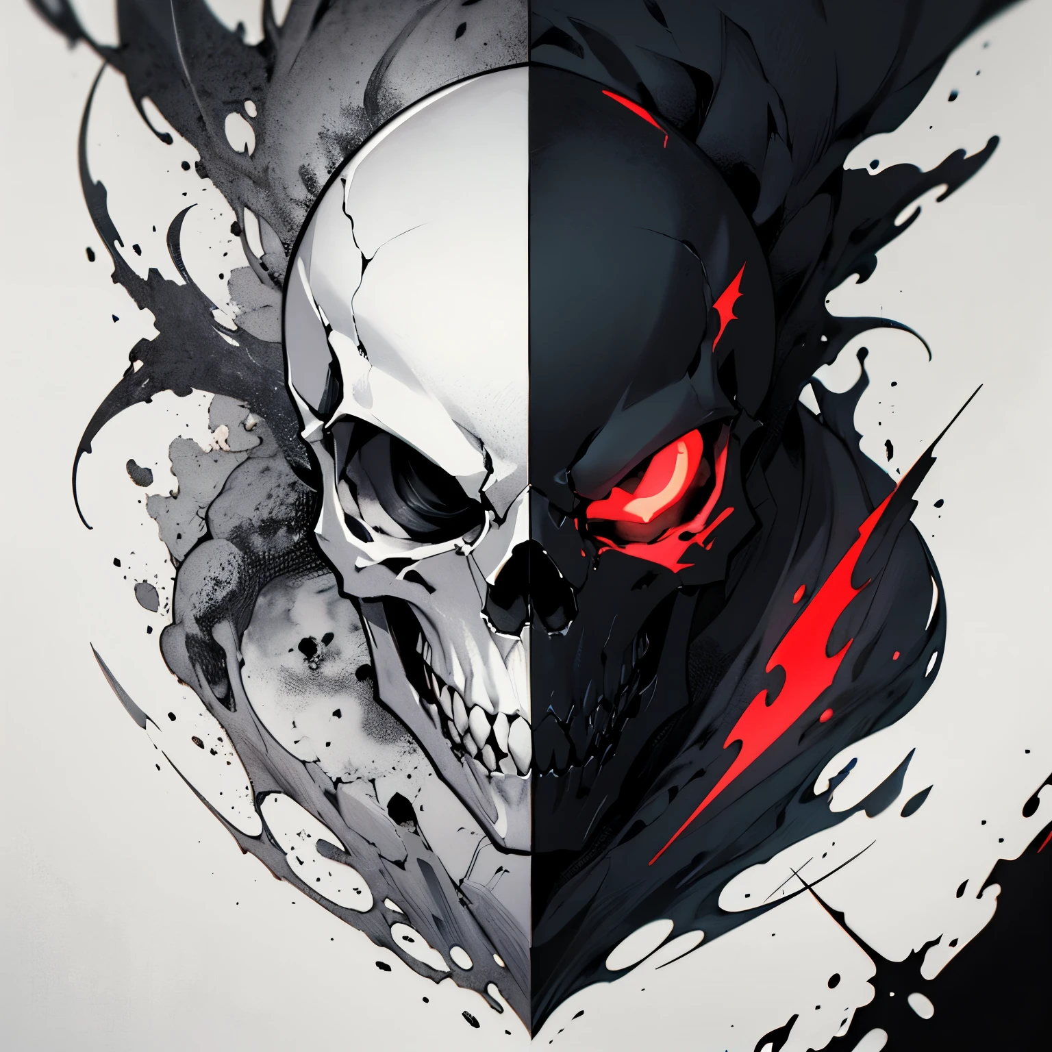 Logo,No character,One Skull ,Black White Red color