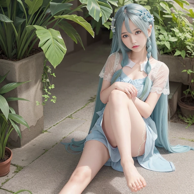 hatsune Miku、(ultra Realistic), (An illustration), (Highres), (8K), (highlydetailed), (the best illustration), (Beautiful Detailed Eyes), (beste Quality), (Super Detailed), (Master peace), (Wallpapers), (Detailed Face), solo, 1girl, Aristocratic dresses、White hair, Iris heterochromatic eyes, small moles under eye, medium chest, Long legs,Stunning composition,Foot braids,Beautiful and detailed legs