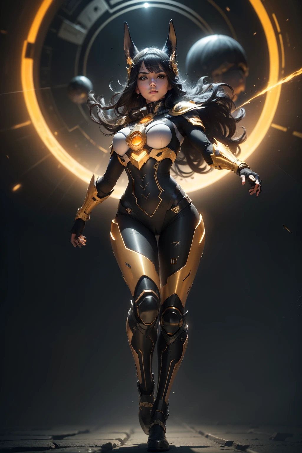 anubis, MARCO DE GUERRA, mujer, 20 years old, gran trasero y grandes senos, intricate pattern, Metal pesado, lineas de energia, Faceless, ojos brillantes, elegant, intense, orange and black uniForm, solo, Moderno, Ciudad, calles, nubes oscuras, tormenta, Lluvia Pesada, dramatic lighting, (Obra maestra:1.2), mejor calidad, high resolution, beautiFul detailed, extremadamente detallado, perFect lighting,(Full body, (dynamic pose), action pose), (edge lighting, studio lighting, luz de luna distante, noche, bloom), (cinematographic, mejor calidad, Obra maestra, texturas ultra HD, Muy detallado, Hyper realistic, detalle intrincado, 8k, fotorrealista, arte conceptual, pintura mate, autodesk maya, renderizar vray, trazado de rayos, hdr), (DSLR, Full Frame, 16mm Focal length, F/8 apertura, Dynamic perspective, dynamic angle, golden ratio, wide photography, wide Field oF view, deep depth oF Field, disminuir el zoom) technological clothing, urbansamurai 3d, cyborg realista en una cabeza de cibercasco
