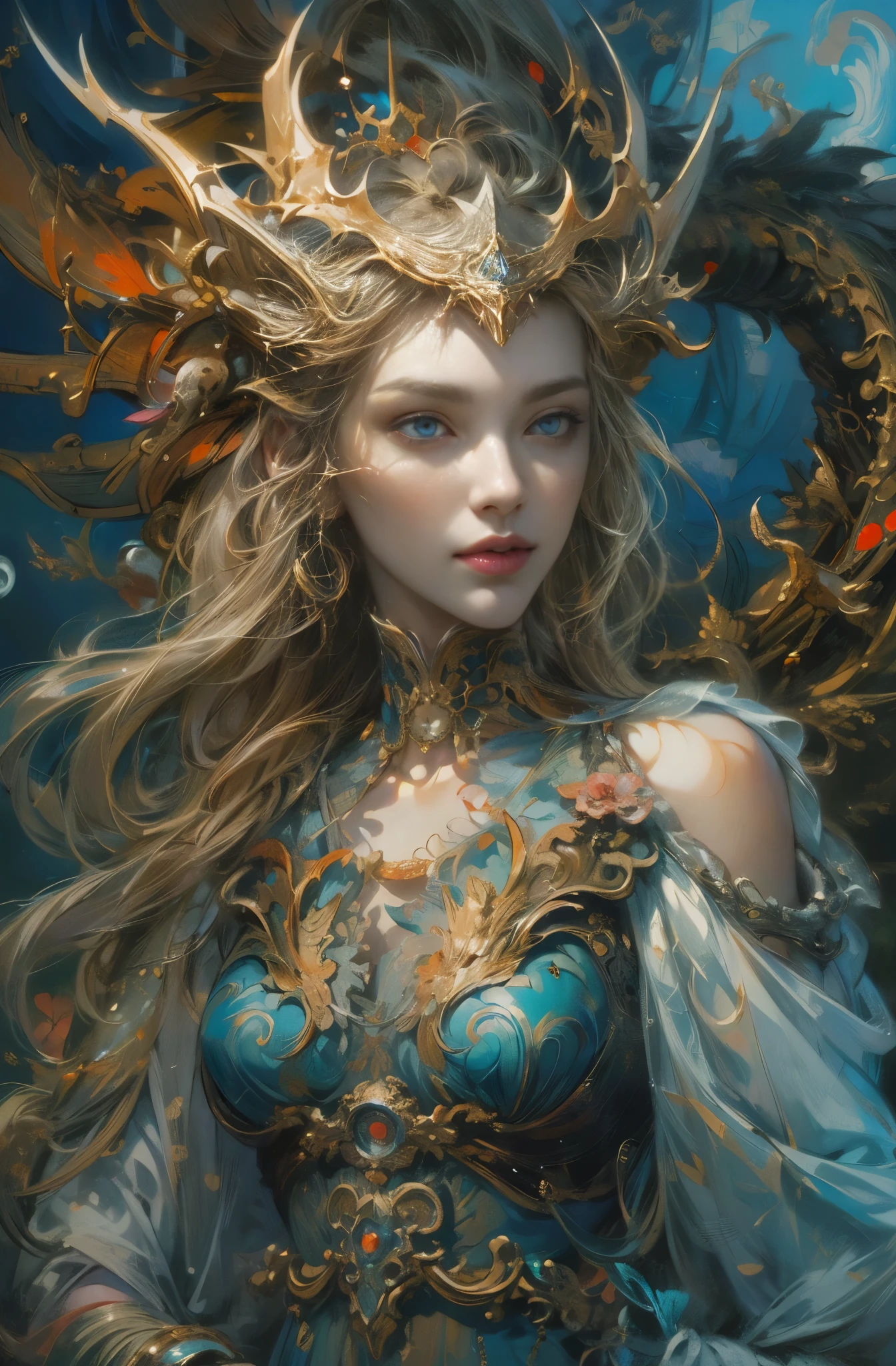 A beautiful woman meets a dragon, Encounter with the Legendary Red Dragon, Giant Red Dragon, godの眷属, god々Shiiryu, Detailed fantasy art, Fantasy art style, Fantasy style art, highly Detailed fantasy art, detailed Digital 2D Fantasy Art, fantasy artist, epic Fantasy art style hd, High quality fantasy art, Detailed fantasy illustrations, fantasy book illustration, Digital 2D Fantasy Art, Fantasy Art Illustration, 4k fantasy art, author:Jean Jay., Fantasy art style, 2. 5D CGI Anime Fantasy Artwork, epic Fantasy art style hd, Epic fantasy digital art style, Detailed fantasy art, 詳細なDigital 2D Fantasy Art, Luan Jia and Artgerm, 8k fantasy art, female dragon knight, Sharp contours, very fine and beautiful eyes, Blue eyes without pupils, Beautiful Blue Eyes, pretty much beautiful face, Also々exterior, Valhalla, Unparalleled beauty, masterpiece, highest quality, The perfect angle, Perfect composition, Best Shot, Official Art, Cinematic light, Very beautiful and fantastic scenery, chivalry dream, Presence, Michael Letter, Christoph Huge 、Ultra-precision coating, Luminism, art by Carne Griffiths and What a bone Concept Art, 4K resolution, Fractal isometric detailed bioluminescence , 3D Rendering, Octane Rendering, Exquisitely crafted , Cinematic, Art Station'trendy, Isometric Center, Surreal cover photo, Amazing full color, Handwriting, Hit definition , Cinematic,Great background, Abstract Beauty,stand, Approaching perfection, Pure Form, Golden Ratio, Minimal, Concept Art, By Brian Froud、Karn Griffiths、What a bone、John William Waterhouse, Intricate details, 8K Post-Production, High resolution, Hyper Detail, Art Stationのトレンド, Studio shot, Intricate details, Very detailed, Greg Rutkowski, Encounter with the Ancient Red Dragon, Close-up