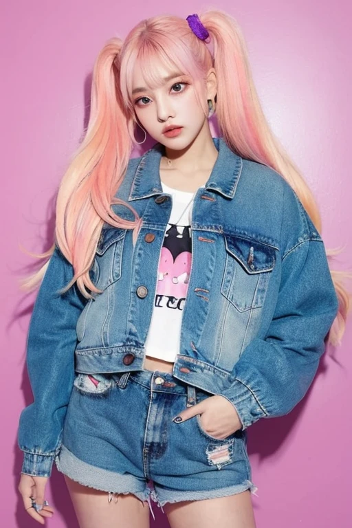 ((best quality)), ((masterpiece)), (detailed), perfect face
Lisa Blackpink
Pastel Pink Hair in twin tails
Neon oversized varsity jacket
Short jean shorts