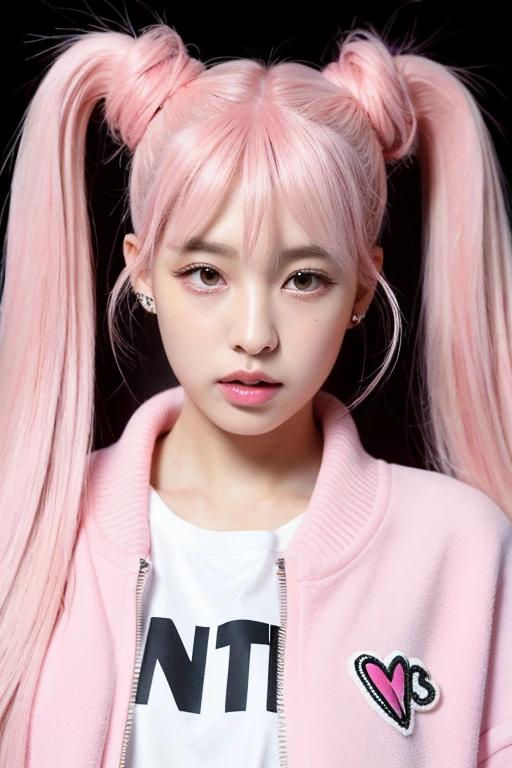 ((best quality)), ((masterpiece)), (detailed), perfect face
Lisa Blackpink
Pastel Pink Hair in twin tails
Neon oversized varsity jacket