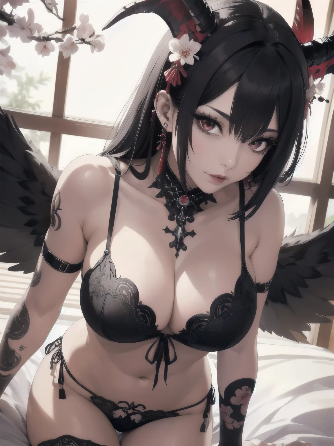 Beautiful girl,Korea, sitting among red light neon,
18 years old,Short hair, shoulder length,black hair, medium breasts,wet, sweat, camel toe, red lips ,Wear glasses,
White underwear, sexy pose,
red eyes, spread your legs, กางเกงใน girl, baby face,
Two horns and a red demon tail, slim, angel wings,