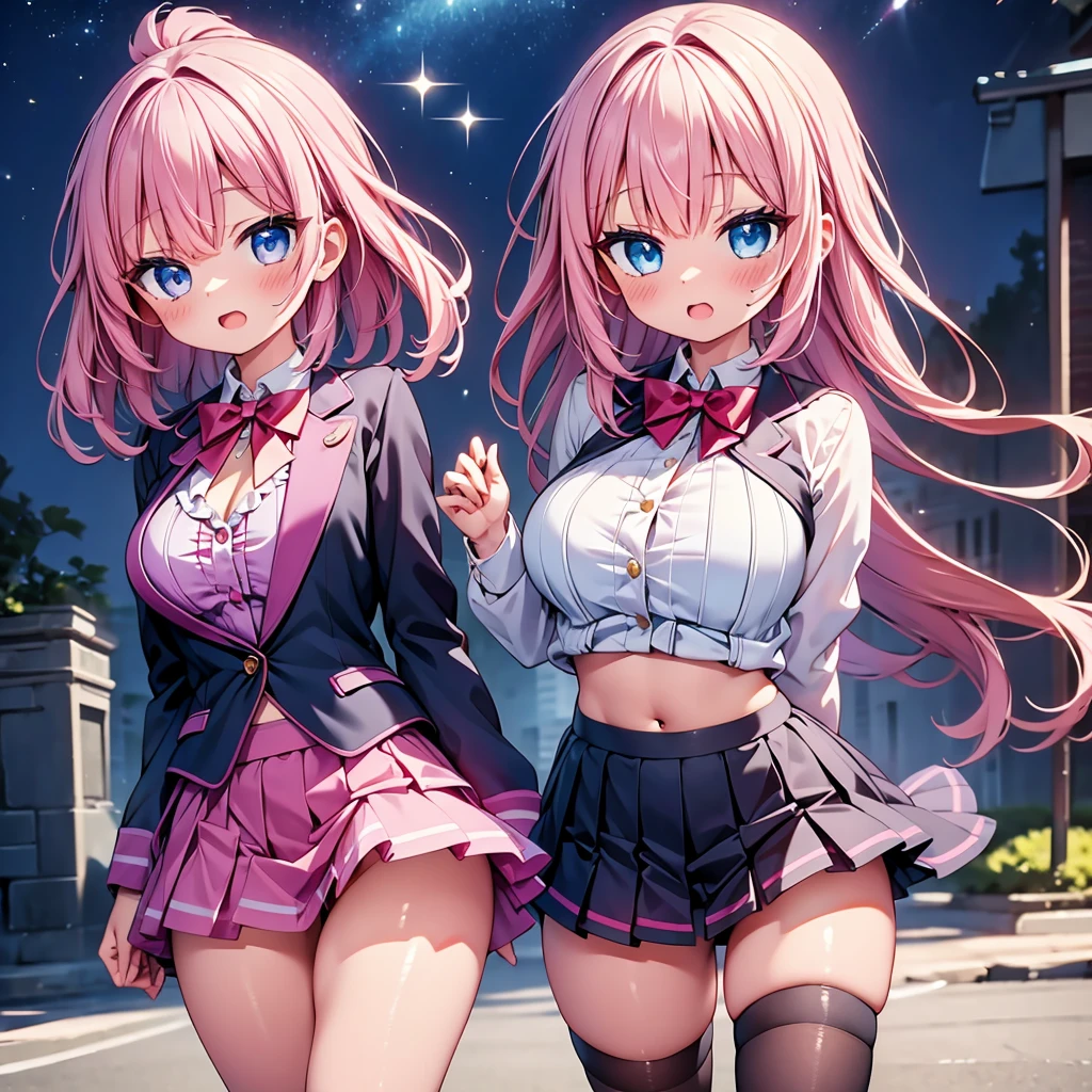 (cute eyes:1.2), (sparkling eyes:1.2), highest quality,wonderful,finely,extremely detailed CG Unity 8K wallpaper, (girl, cute eyes, Pink Hair, clothed), (magical pink girl outfit,frill mini skirt:1.1), (cleavage cutout), (huge breasts), (open mouth:1.1), (long tongue:1.1), (mouth drool:1.1), (black stockings:1.1),(Thighs:1.2),(Waistline:1.2)