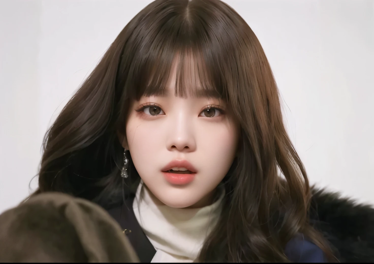 um close de uma mulher com cabelos longos e uma jaqueta preta, lalisa manobal, Lalisa Manoban do Blackpink, Jinyoung Shin, bae suzy, adorable and pale korean face, Jaeyeon Nam, ela tem um rosto fofo e expressivo, jossi do blackpink, she has black hair com franja, com franja, iu lee ji-eun as a supervillain
