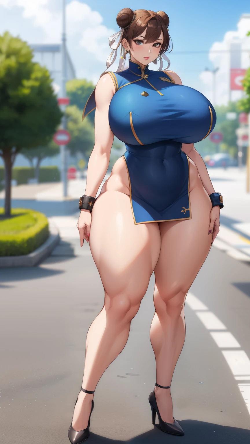 Big Breasts, Big Hips, Full Body Shot, Mature mother, Voluptuous thighs, A cow, Seductive mature woman, Perfect body, Plus Size Model, Sailor suit, Wearing high heels,Miniskirt Uniform, Chunli,