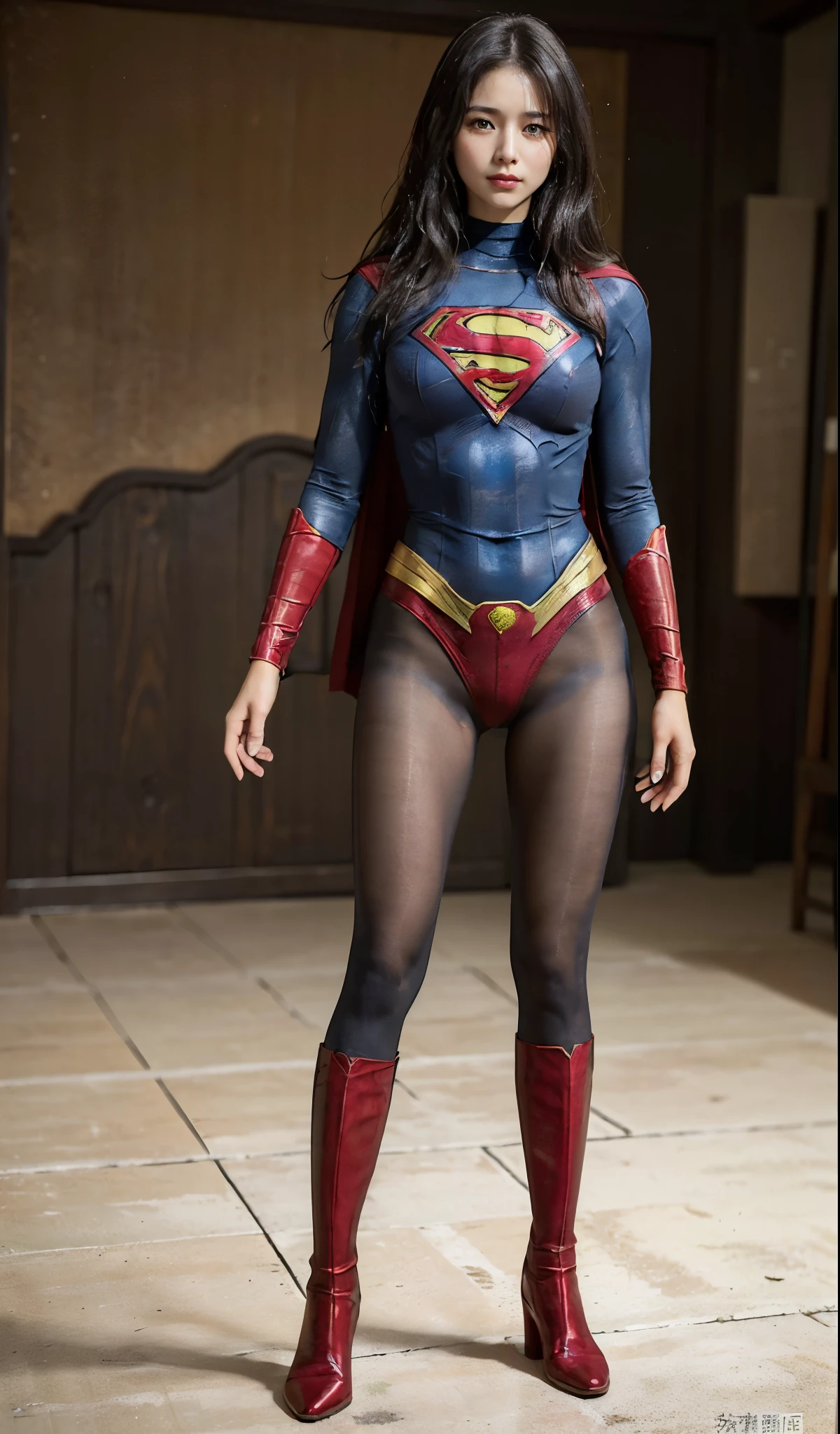 No background、(((Anguished expression)))、(((Are crying)))、(((Screaming)))、(((Beautiful legs in black tights.)))、(((Legally express the beauty of your smile)))、((((Make the most of your original images)))、(((Supergirl Costume)))、(((Beautiful Hair)))、(((suffering)))、(((Please wear black tights....、Wear red boots)))、((Best image quality、8K))、((highest quality、8K、masterpiece:1.3))、(((Preserve background )))、Sharp focus:1.2、Beautiful woman with perfect figure:1.4、Thin abdominal muscles:1.2、Wet body:1.5、Highly detailed face and skin texture、8K