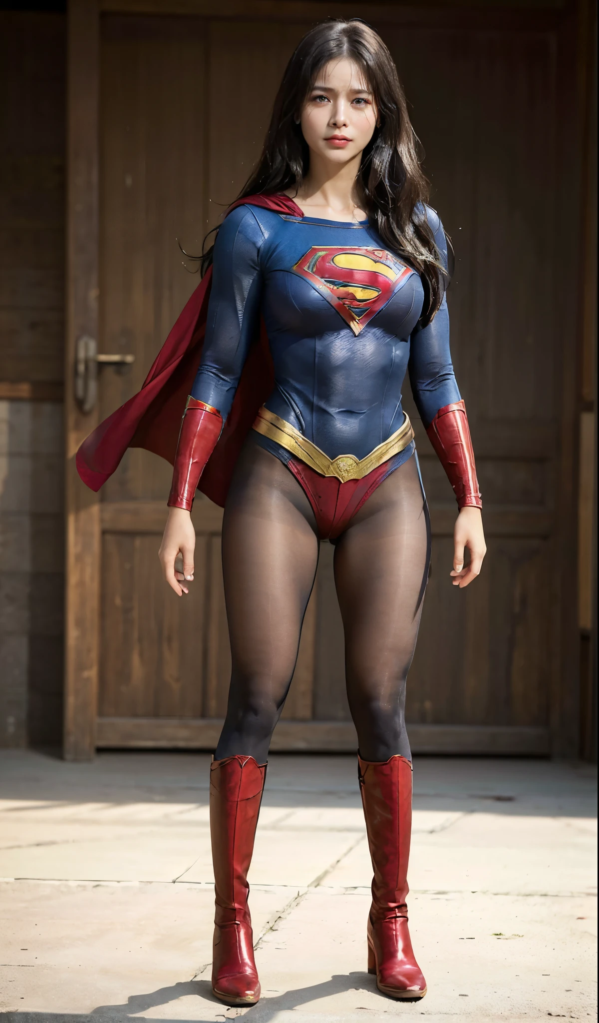 No background、(((Anguished expression)))、(((Are crying)))、(((Screaming)))、(((Beautiful legs in black tights.)))、(((Legally express the beauty of your smile)))、((((Make the most of your original images)))、(((Supergirl Costume)))、(((Beautiful Hair)))、(((suffering)))、(((Please wear black tights....、Wear red boots)))、((Best image quality、8K))、((highest quality、8K、masterpiece:1.3))、(((Preserve background )))、Sharp focus:1.2、Beautiful woman with perfect figure:1.4、Thin abdominal muscles:1.2、Wet body:1.5、Highly detailed face and skin texture、8K