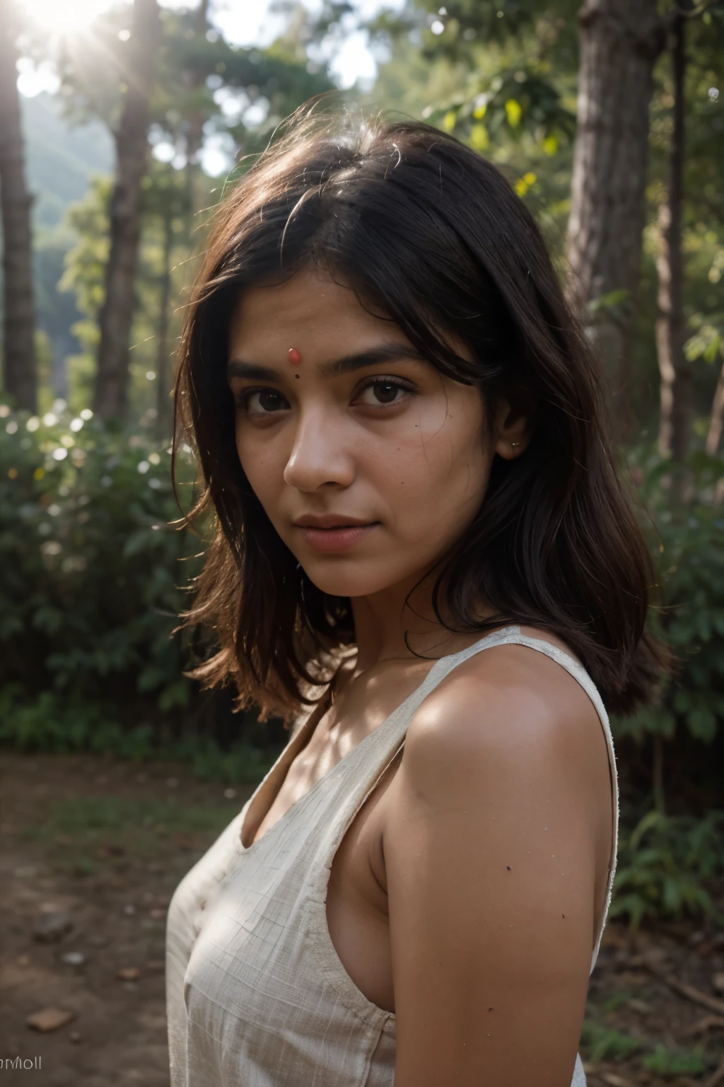 Indian village woman in forest in Himachal Pradesh sorry if I butchered that clear facial features cinematic 35 millimeter lens F 1.8 accent lighting Global illumination and then they made sure uplight and version 4 and quality 2
