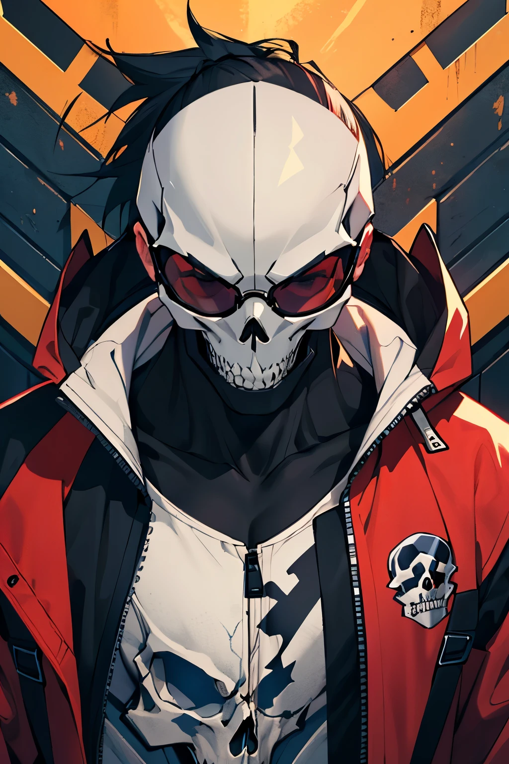 ((Best quality)), ((masterpiece)), (detailed), perfect skull skull,no characters,black red shades,logo