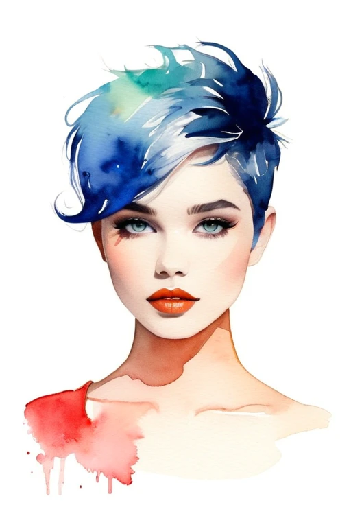 chica de pelo corto pixie arte moderno, minimalismo, contemporary elegance, dreamcore, moda elegante , fusion of watercolor and digital illustration, colores limpios, minimalistas y vibrantes