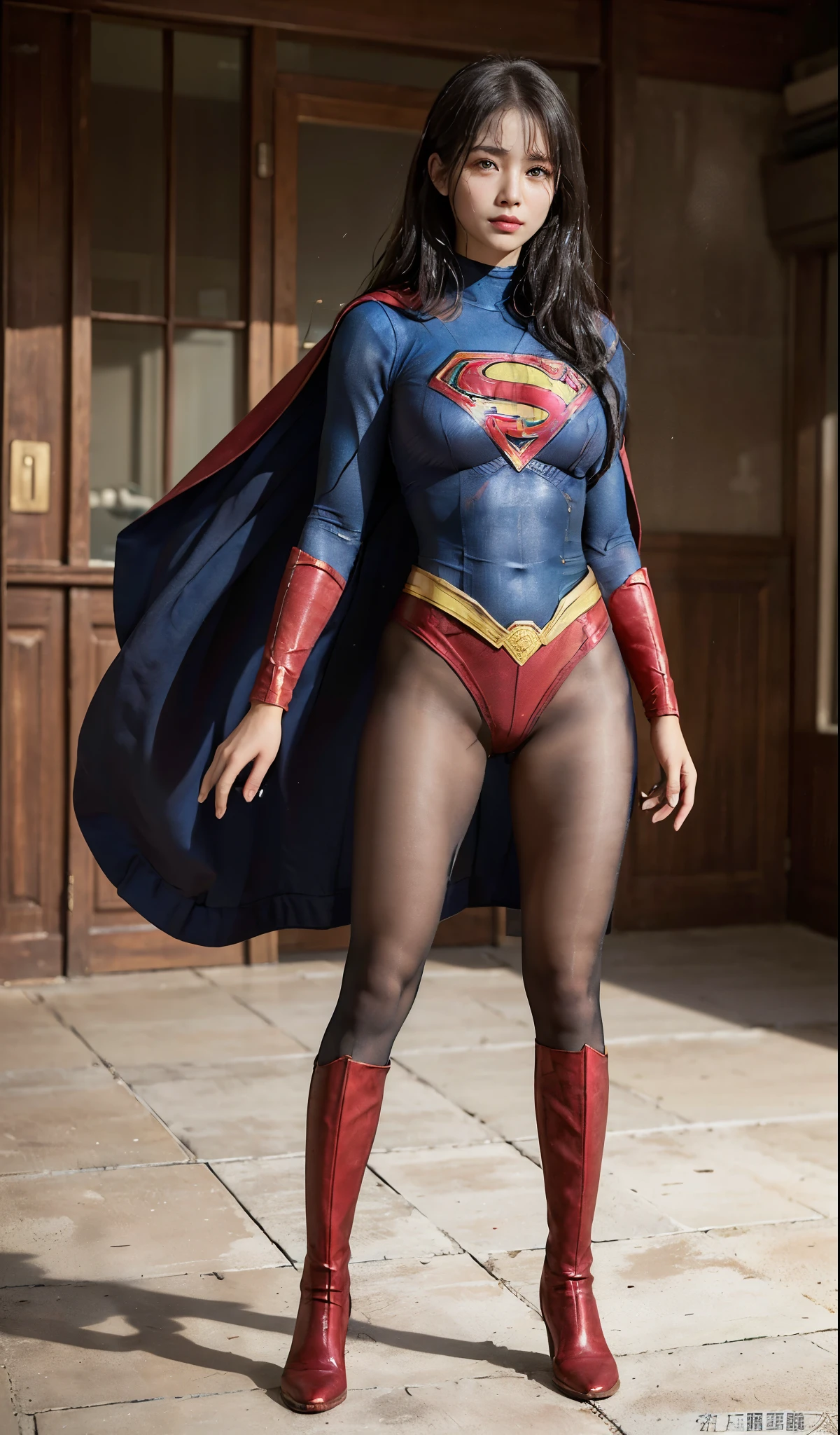 No background、(((Anguished expression)))、(((Are crying)))、(((Screaming)))、(((Beautiful legs in black tights.)))、(((Legally express the beauty of your smile)))、((((Make the most of your original images)))、(((Supergirl Costume)))、(((Beautiful Hair)))、(((suffering)))、(((Please wear black tights....、Wear red boots)))、((Best image quality、8K))、((highest quality、8K、masterpiece:1.3))、(((Preserve background )))、Sharp focus:1.2、Beautiful woman with perfect figure:1.4、Thin abdominal muscles:1.2、Wet body:1.5、Highly detailed face and skin texture、8K