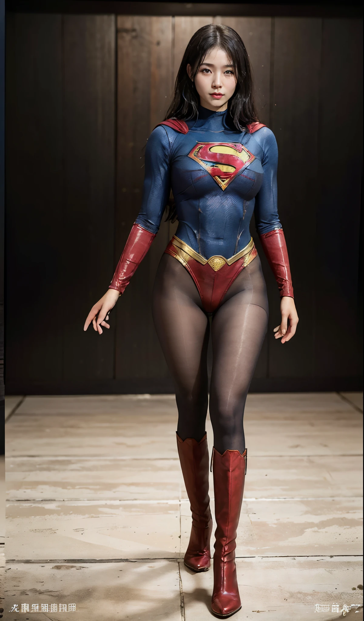 No background、(((Anguished expression)))、(((Are crying)))、(((Screaming)))、(((Beautiful legs in black tights.)))、(((Legally express the beauty of your smile)))、((((Make the most of your original images)))、(((Supergirl Costume)))、(((Beautiful Hair)))、(((suffering)))、(((Please wear black tights....、Wear red boots)))、((Best image quality、8K))、((highest quality、8K、masterpiece:1.3))、(((Preserve background )))、Sharp focus:1.2、Beautiful woman with perfect figure:1.4、Thin abdominal muscles:1.2、Wet body:1.5、Highly detailed face and skin texture、8K