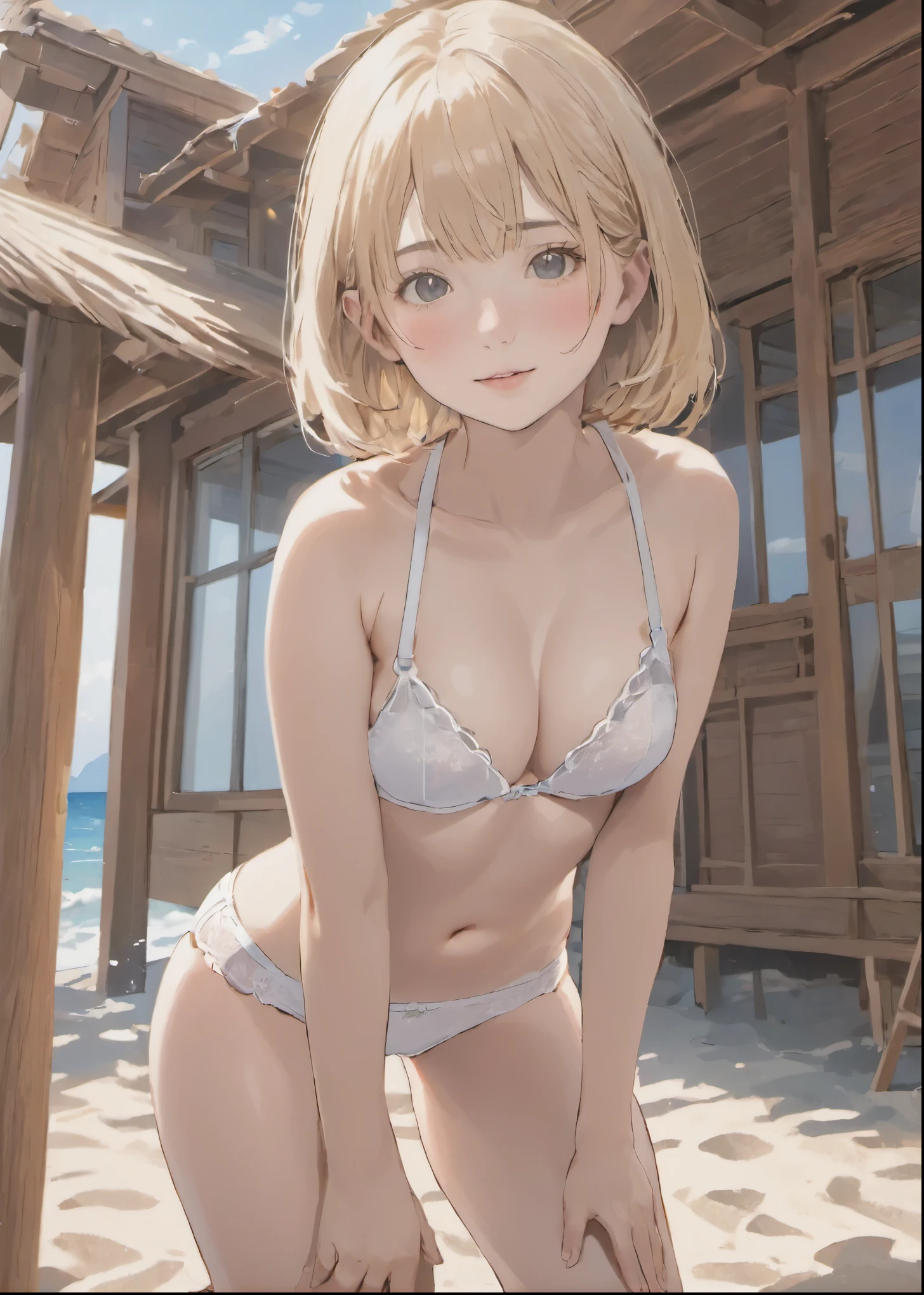 ((photorealistic background:1.5)),((Gravure idol pose)), (Small breasts:1.1), At the beach house, cute, ******, ****ergarteners, 5 heads, , (masterpiece, highest quality, 4K:1.2), ((One girl;1.3)), ((alone:1.0)), Beauty, cute, ((Sexy white underwear:1.3)), ((Thin panties:1.3)) 