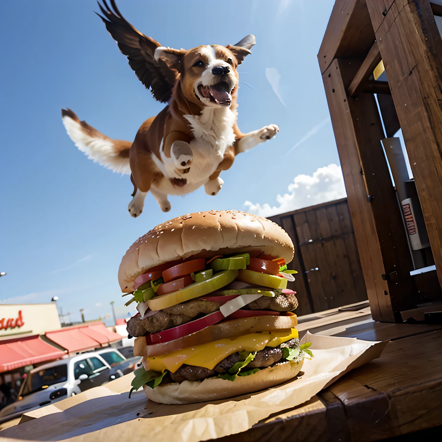 Hamburguesa volando