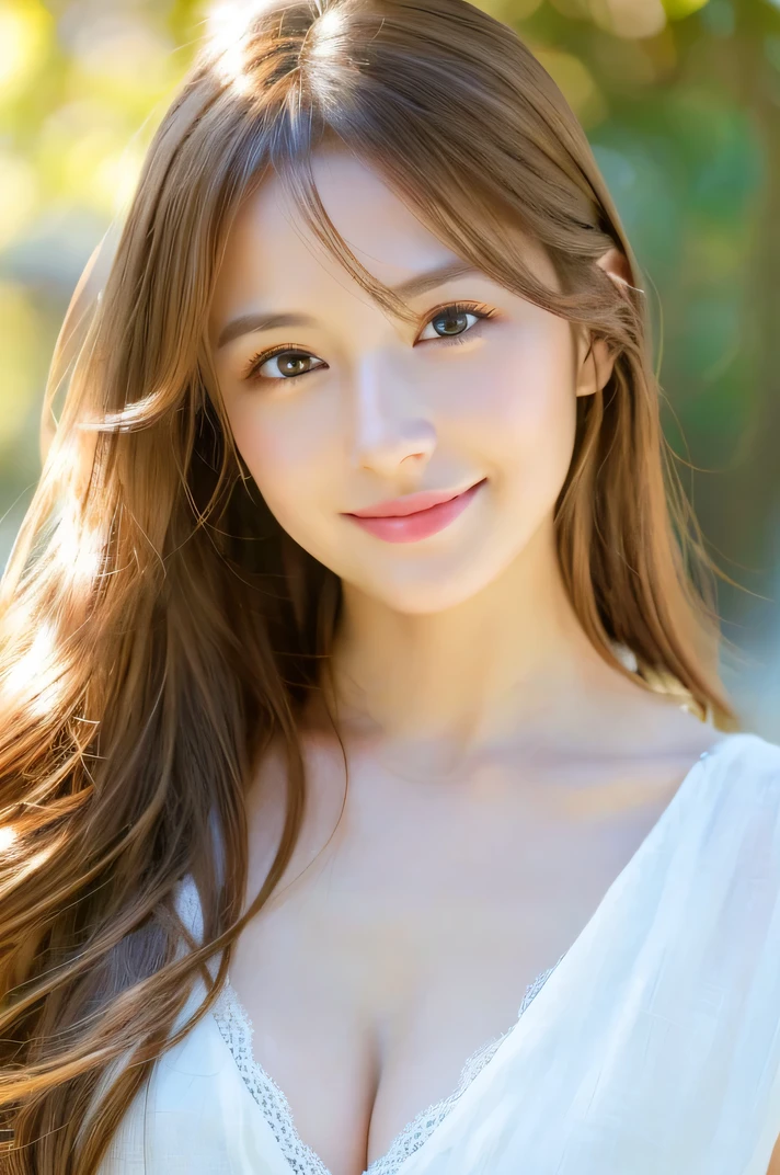 (((8k,Attention to detail,Attention to detail、highest quality,masterpiece,Attention to detail,))),RAW Photos & Realistic atmosphere,Beautiful dark eyes,Mouth Details,Glossy Lips,Thin eyebrows,beautiful Eyes、Soft white skin that shines in every detail、Her deep black eyes are very beautiful, Very beautiful face,Very beautiful face、Lively Faces,beautiful, Glowing Lips,beautiful Eyebrows,Infinite Reality, Realistic Young Gravure Idol,Very cute woman , Young Gravure Idol, Young Gravure Idol, とても美しくてかわいいbeautiful 21 year old beauty,Incredibly beautiful and elegant,beautiful 21 year old beauty,Natural soft light,A little brown hair,(Shiny Hair,,beautiful and kind eyes:1.5),A kind smile,Shapely breasts,Medium Long Hair,beautiful posture,No makeup,Watching the Future,