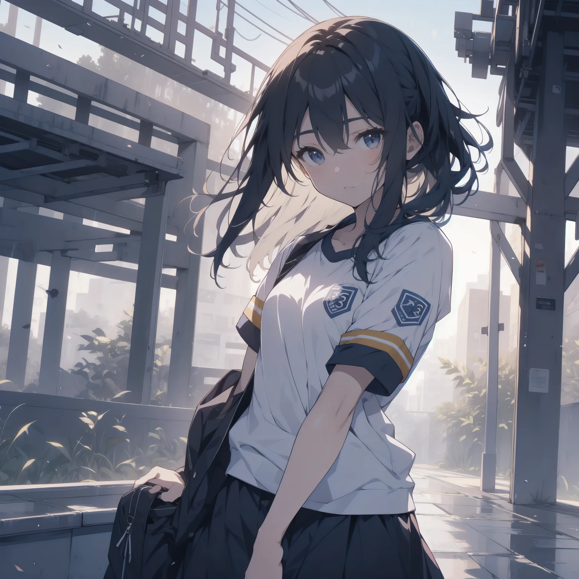 ultra-absurdres-Top quality by artist God, ultra-detailed, high resolution, anime moe artstyle, best anime 8k konachan wallpaper, pixiv contest winner,pool:2810, perfect anatomy,break, 1girl, (Please draw a girl walking to home alone. )break,(Solo,little female, -yeld:1.Full limbs, complete fingers, (very short hair), ponytail, flat chest, groin, small butt, thighs, small black eyes, beautiful detailed eyes, well-proportioned iris and pupils, expressive eyes, highres detailed hair, soft expression, gym uniform, short sleeves, short shorts, (Detailed Lighting), (Detailed background),solo_focus, in the School commute route. break,super detailed skin, Best cinematic lighting powered by famous artist, 8k,beauty illustration,photoshop_(medium),very aesthetic,break,((artist:shiokonbu )), artist:bolze ,artist:oyari_ashito ,artist:kantoku ,