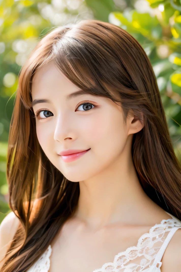 (((8k,Attention to detail,Attention to detail、highest quality,masterpiece,Attention to detail,))),RAW Photos & Realistic atmosphere,Beautiful dark eyes,Mouth Details,Glossy Lips,Thin eyebrows,beautiful Eyes、Soft white skin that shines in every detail、Her deep black eyes are very beautiful, Very beautiful face,Very beautiful face、Lively Faces,beautiful, Glowing Lips,beautiful Eyebrows,Infinite Reality, Realistic Young Gravure Idol,Very cute woman , Young Gravure Idol, Young Gravure Idol, とても美しくてかわいいbeautiful 21 year old beauty,Incredibly beautiful and elegant,beautiful 21 year old beauty,Natural soft light,A little brown hair,(Shiny Hair,,beautiful and kind eyes:1.5),A kind smile,Shapely breasts,Medium Long Hair,beautiful posture,No makeup,Watching the Future,
