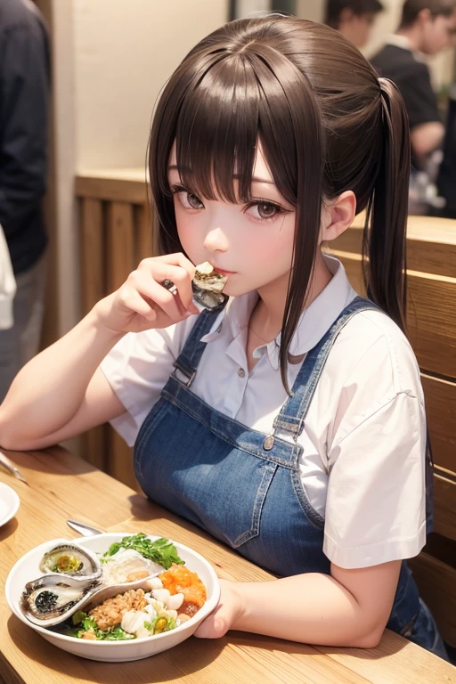 The customer next to me at Ondo Kaisan is an oyster girl eating raw oysters.