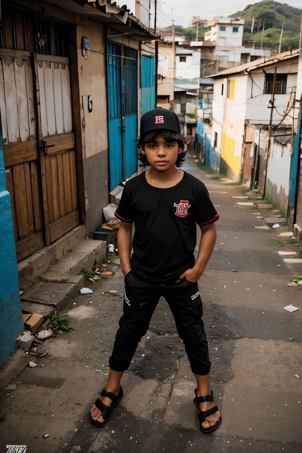 Menino pobre , mexendo no lixo, grey sky,