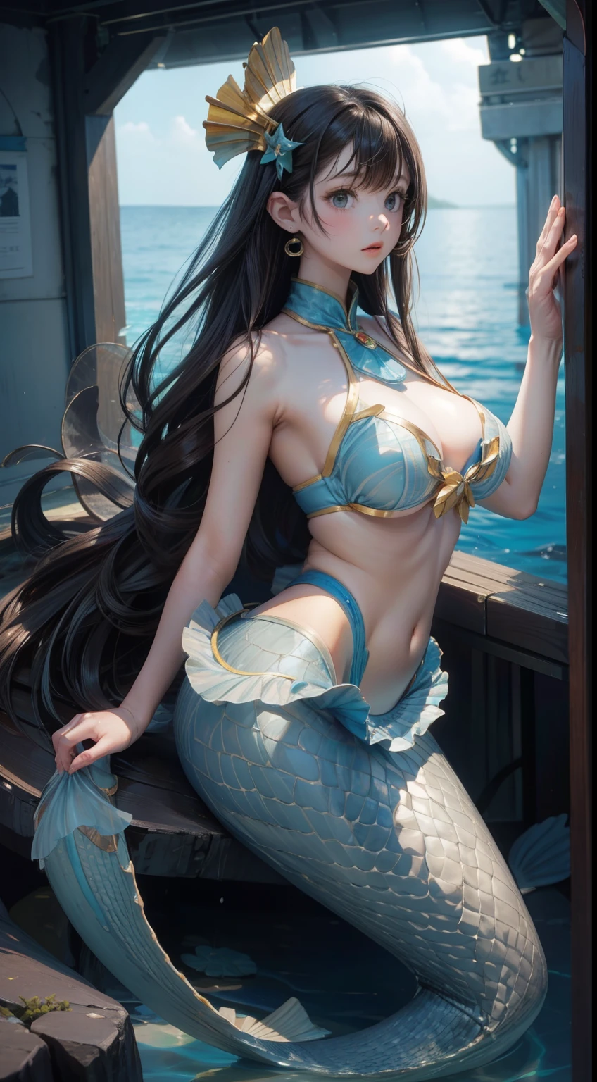 In the water、under the sea,young female mermaid、Sea、Long Hair、Big Breasts、Perfect figure、Perfect beauty、Second dimension beautiful girl