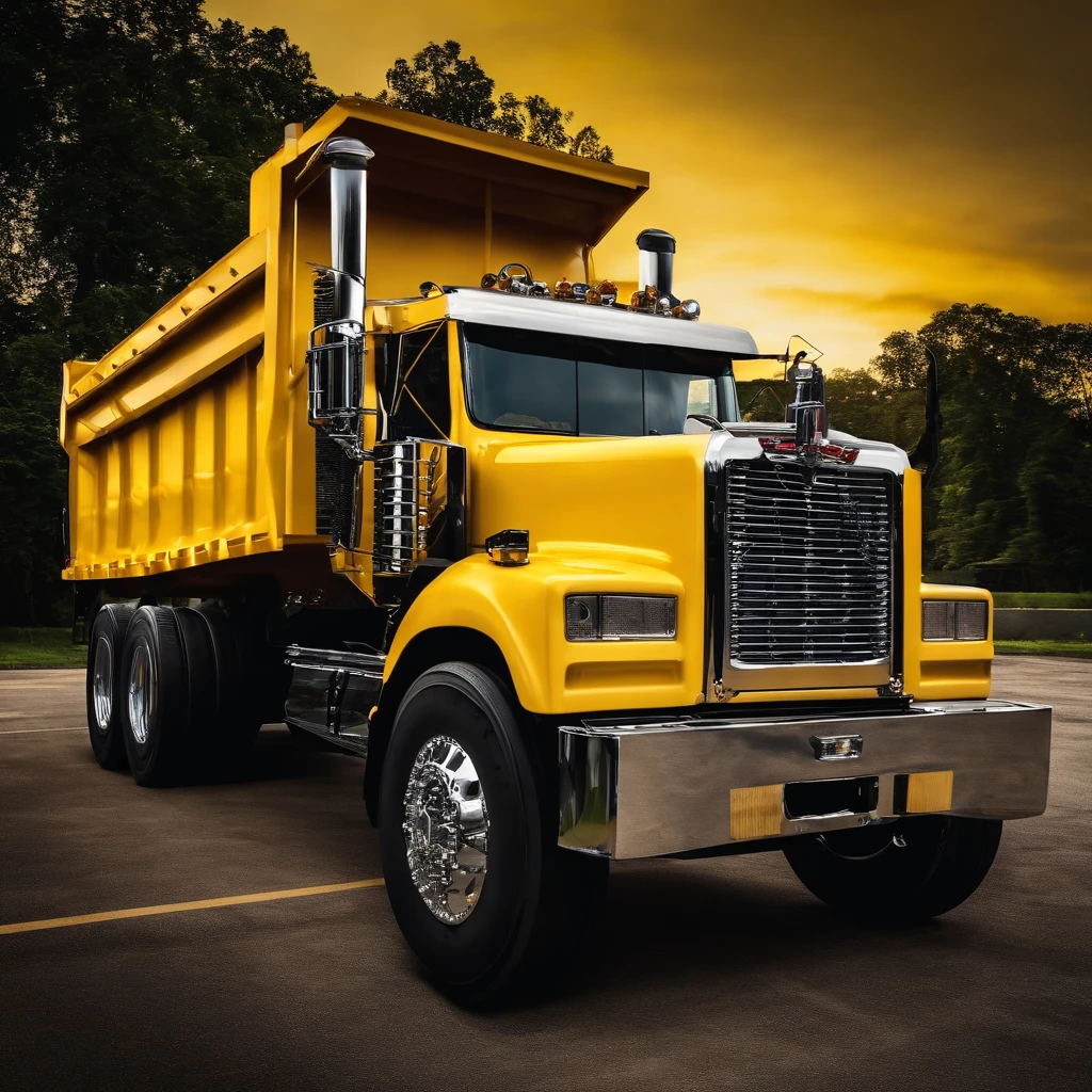 1 dump truck, full truck size, yellow colour cover set, 10 tires, black mirror, back body dumb jack, 