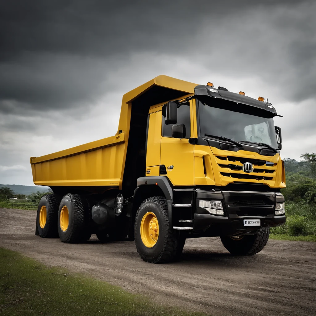 1 dump truck, full truck size, yellow colour cover set, 10 tires, black mirror, back body dumb jack, 