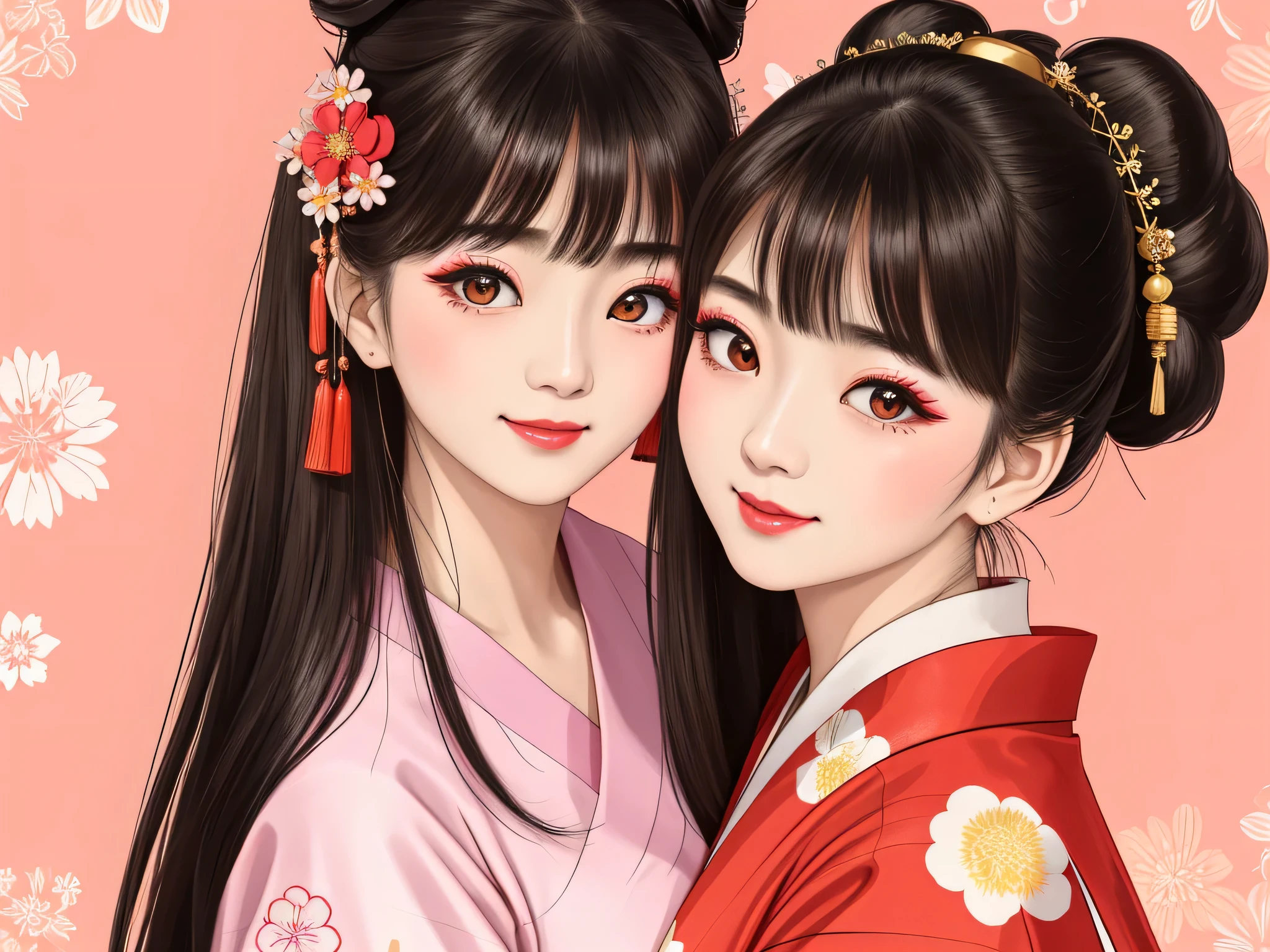 Each has a different expression2People and sisters、(2 girls)、⦅Dancing traditional arts with grace)、((Big Breasts、Small Face、Not exposed))、highest quality、masterpiece、(Black Hair、Bun Hair)、Brown Eyes、⦅Wide angle、Angle from above the waist and diagonally below、Pause on the magazine cover、Their gazes are different, gazing into the distance⦆、(8K High Quality、masterpiece、High resolution、Realistic and beautiful light and shadow、(highest quality)、(High Resolution)、(Very delicate and beautiful)、(Beautiful 8k face)、(With a smile、Beautiful eyes)、(Clear skin)、(Soft hair)、(8Head to Body)、(A Japanese style yukata kimono with red, pink and orange floral patterns on a white background, interspersed with gold powder、Five beautiful Japanese girls wearing yukata)、((Tanabata decoration background))、((Small Face))、(arms up)、Thin and small nose、(Red lipstick)、(Make your cheeks red)、(Glossy skin)、((Ink painting style))、Very thin eyebrows、Overall ultra-high image quality、(She is wearing maiko-style makeup.)、Whitening、Long and beautiful eyelashes、Glowing Skin、(Red cheeks),Straight nose、masterpiece、highest quality、whole body、 Eyebrows visible through hair、Bun Hair、Grin、Gal、Gal、Viewer's Eyes、Plaid、Stylish、woman、fine、Pause、
Waiting to start
