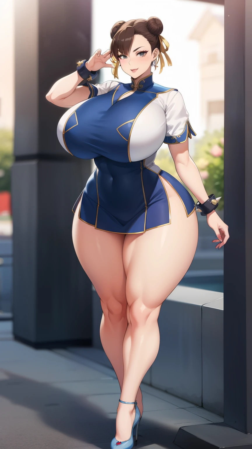 Big Breasts, Big Hips, Full Body Shot, Mature mother, Voluptuous thighs, ox, Seductive mature woman, Perfect body, Plus Size Model, Sailor suit, Wearing high heels,Miniskirt Uniform, Chunli,