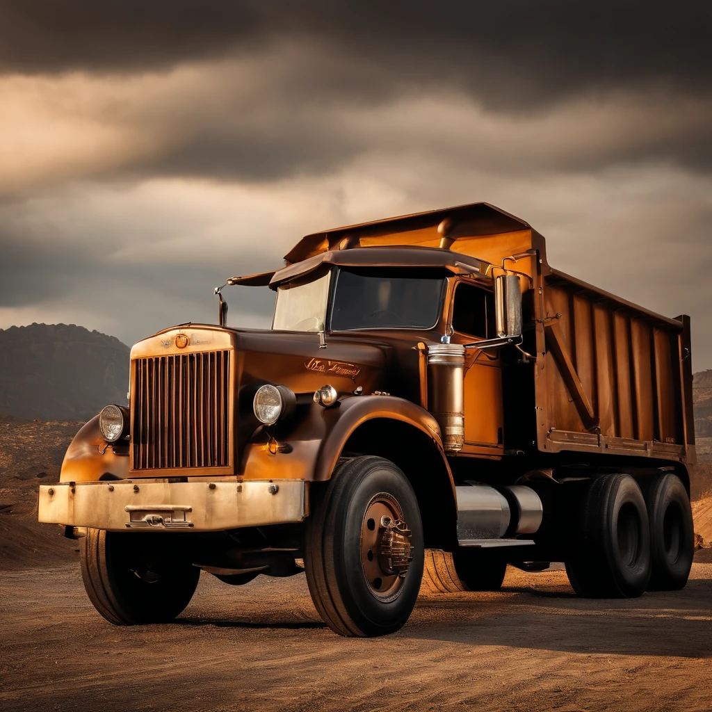 1 old dump truck, full truck size, 10 tires, brown colour cover set, body dumb jack, black mirror,