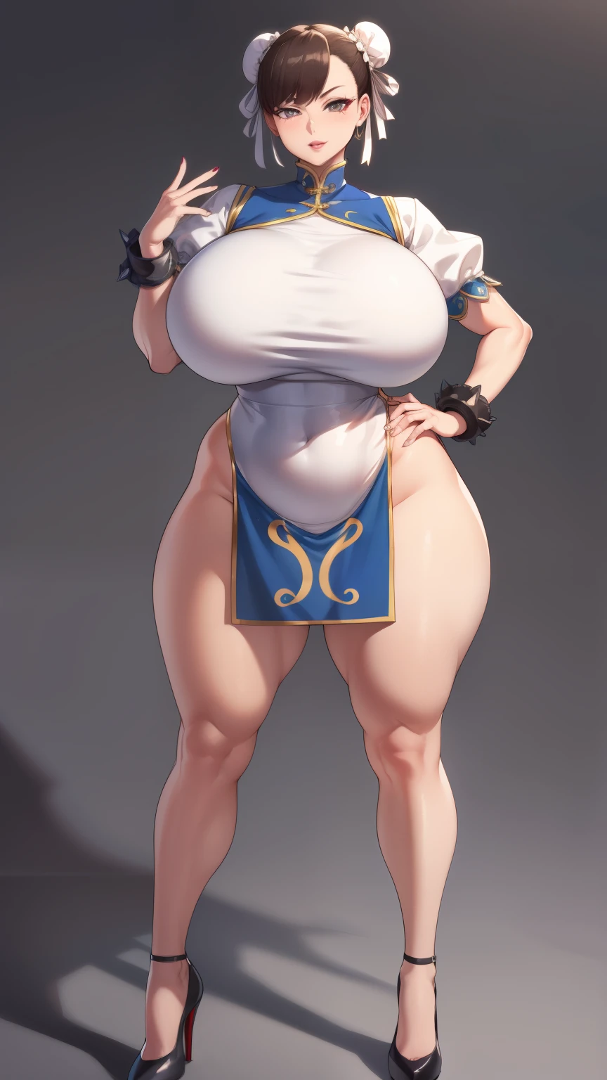 Big Breasts, Big Hips, Full Body Shot, Mature mother, Voluptuous thighs, A cow, Seductive mature woman, Perfect body, Plus Size Model, Sailor suit, Wearing high heels,Miniskirt Uniform, Chunli,